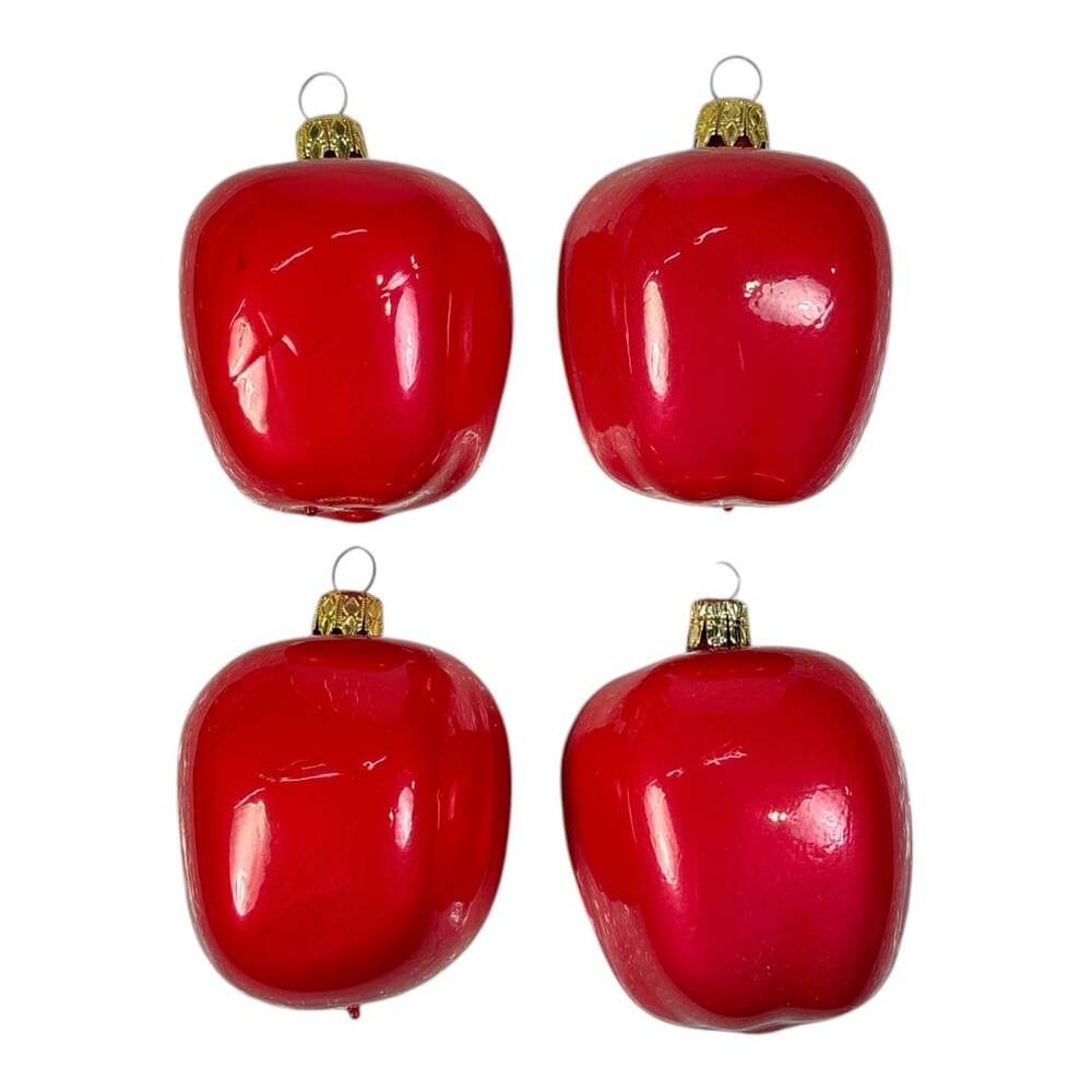 4 Vintage 2.5" West German Red Glass Candy Apple Christmas Ornaments Decorations
